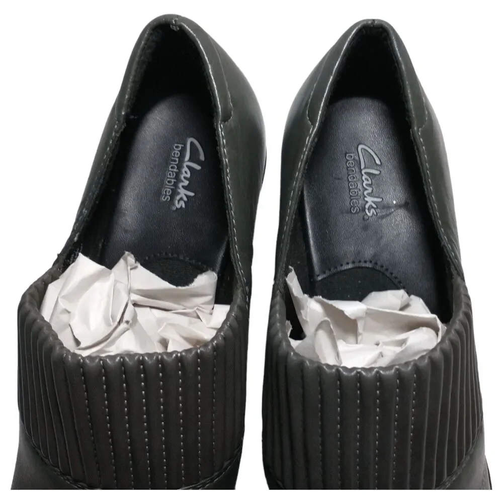 Clarks Womens Bendables Gray Leather Size 8.5M Thoughtful Q Comfort Block Heels - Picture 7 of 9